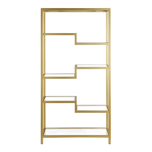 Image of Henn&Hart 68 inch Tall Rectangular Bookcase in Brass, for Home Office, Living Room