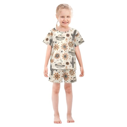 ALAZA Beautiful Blossom Cactus Flower Floral Pajamas Set Short Sleeve Cotton Sleepwear Summer Pjs 2 Piece 5-14Y3