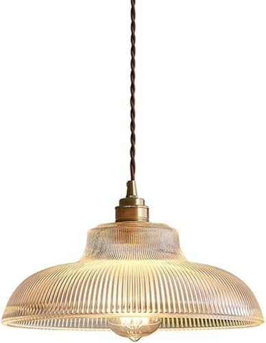 Suspension rétro simple culot E27 abat-jour en verre rayé - 2