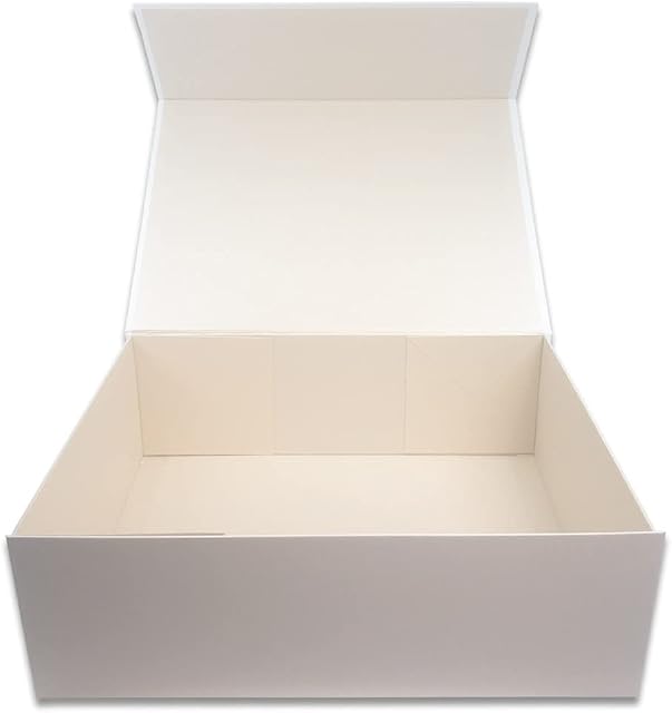 Extra Large Luxury Folding Gift Box Rigid Presentation Hamper Box - Flat Pack Perfect for Christmas, Birthday, Anniversary or Wedding Gifts 38x29x13cm (White)