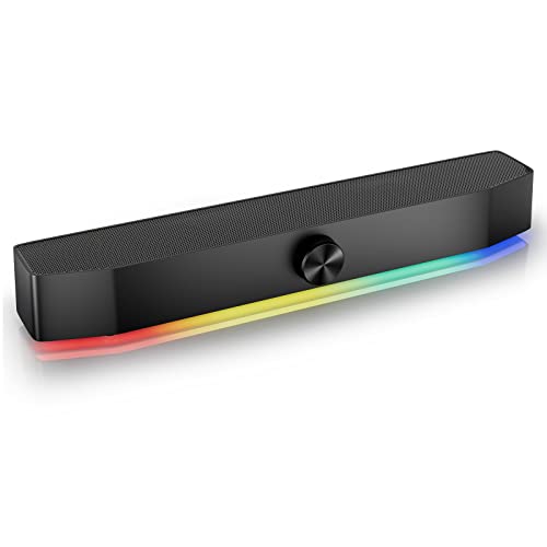 Smalody Computer Speakers, USB Desktop Speakers, RGB Soundbar PC Speakers, 3.5mm AUX-in Powered Wireless Stereo Speakers for Laptop