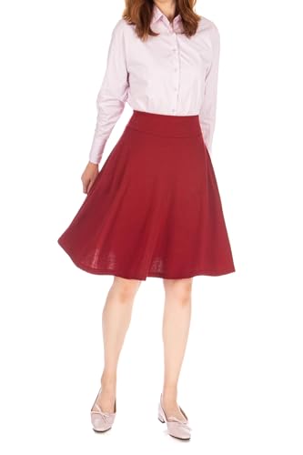 Dani's Choice High-Waisted Cotton Blend Skirt with Pockets - Knee Length A-line Flare for Business and Casual Wear