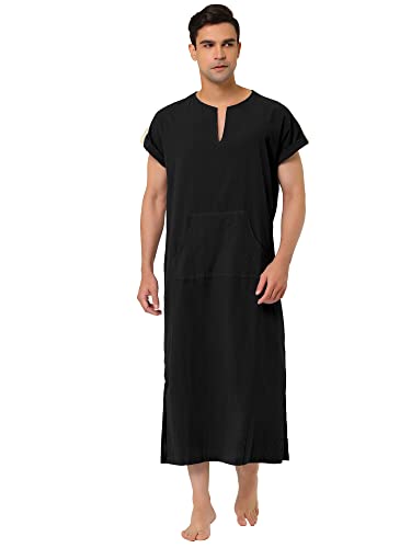 Lars Amadeus Men's Nightshirt Short Sleeves Cotton Sleep Shirt V-Neck Side Split Long Gown