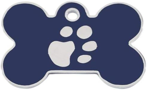 Large Blue Bone TAG with Silver PAW Print Design. Engraved Dog/Pet ID Name Tag. Pet Fashion. Please EMAIL US with Engraving Details When Placing Your Order