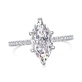 2CT Marquise Cut 18K White/Gold Plated Lab Grown Diamond Ring, Simulated Rings for Women, D Color VVS1 Clarity Eternity Promise Ring for Wedding Engagement Anniversary (White Gold Plated,US 7)
