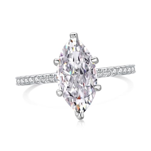 2CT Marquise Cut 18K White/Gold Plated Lab Grown Diamond Ring, Simulated Rings for Women, D Color VVS1 Clarity Eternity Promise Ring for Wedding Engagement Anniversary
