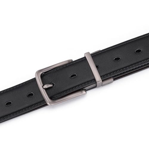 Men's Pin Buckle Belt,Pure Leather,Pinhole Swivel Buckle,Reversible,125cm,Black3