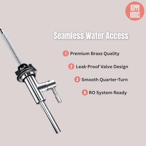 Image of Happy Homes Brass Inverted RO Tap - Ideal for Cupboard RO Water Purifiers - Durable Drinking Water Filter Tap (Steel Silver)