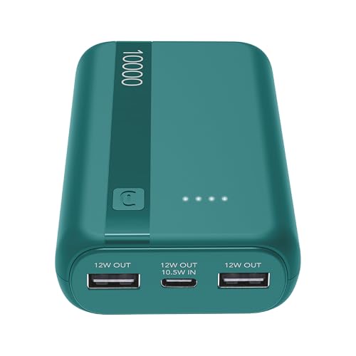 Cellularline Powerbank 10000 mAh mit USB-C In/Out + 2 USB-A-Anschlüssen – Mehrfachladung und LED-Anzeige – Grün – Ansicht 1