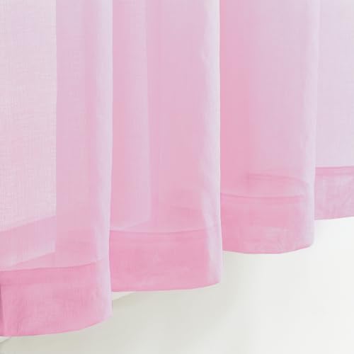 Image of MYSTIC-HOME Sheer Curtains Pink 45 Inch Length, Rod Pocket Voile Drapes for Living Room, Bedroom, Window Treatments Semi Crinkle Curtain Panels for Yard, Patio, Villa, Parlor, Set of 2, 52 inchx 45 inch