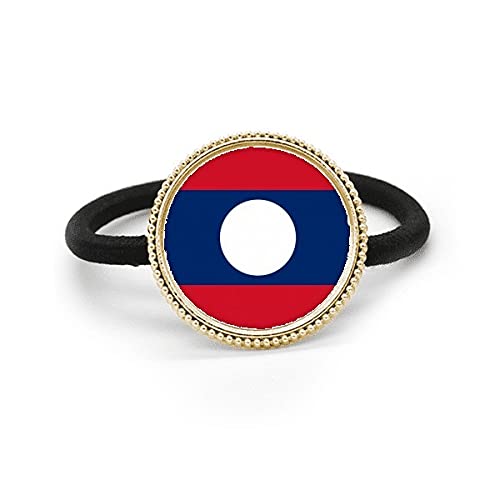 Tocado de goma con bandera de Laos de metal contra coletas caídas