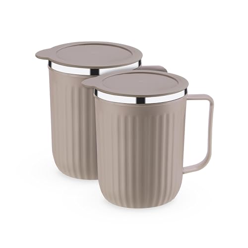 Image of Trueware Frost Unbreakable Mugs 400 ml with Cap Stainless Steel Plastic Covered Travel Mug with lid for Tea, Coffee, Milk (Peach)