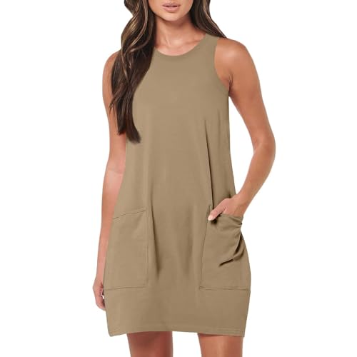Womens Summer Dresses 2024 Casual Sleeveless Vacation Beach Sundresses Petite Loose Fit Tank T Shirt Mini Dress