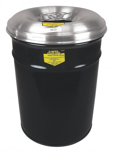 Image of Justrite 26626G Cease-Fire Ash and Butt Receptacle with Aluminum Head and Grill Guard, 6 Gallon Capacity, 12-1 /8 inch OD x 17-3 /4 inch Height, Gray