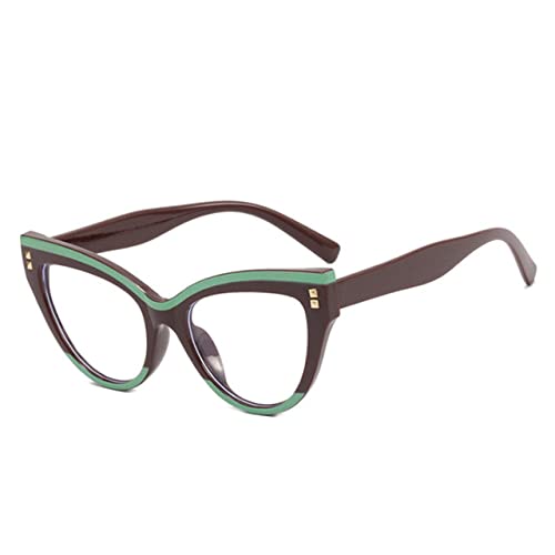 Gafas ojo de gato mujer marco verde marrón con remaches decorativos estilo retro