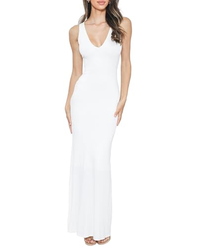 TRENDY VIBEZ Womens V Neck Maxi Dress, Sexy Sleeveless Formal