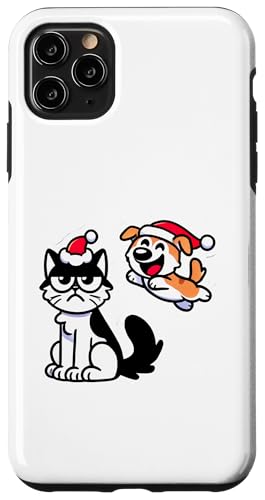 Divertido Gato y Perro Camisa de Navidad Sombrero de Papá Noel Traje de Navidad niños Carcasa para iPhone 11 Pro MAX