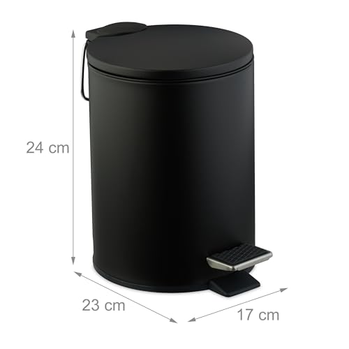Relaxdays Kosmetikeimer, 3 Liter, Absenkautomatik, entnehmbarer Inneneimer, Metall, Bad Mülleimer mit Deckel, schwarz
