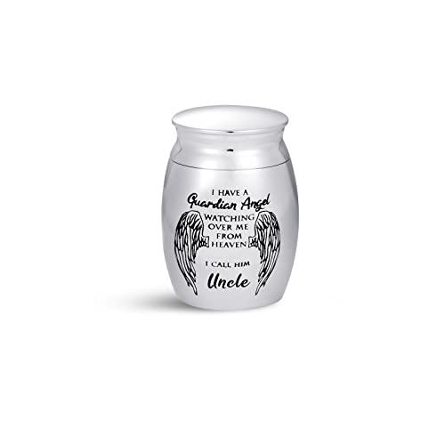 SBI Jewelry Uncle Small Cremation Urn for Human Ashes Guardian Angel 1.6" Brother Family Love Ash Memorial Keepsake Holder Stainless Steel