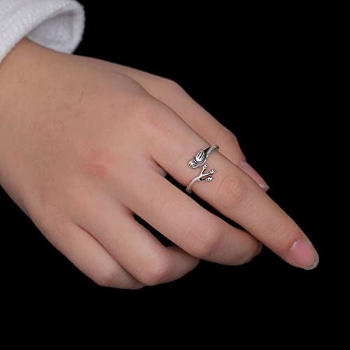 Bague ajustable en argent S925 style rétro avec pie ciselée à la main - 5