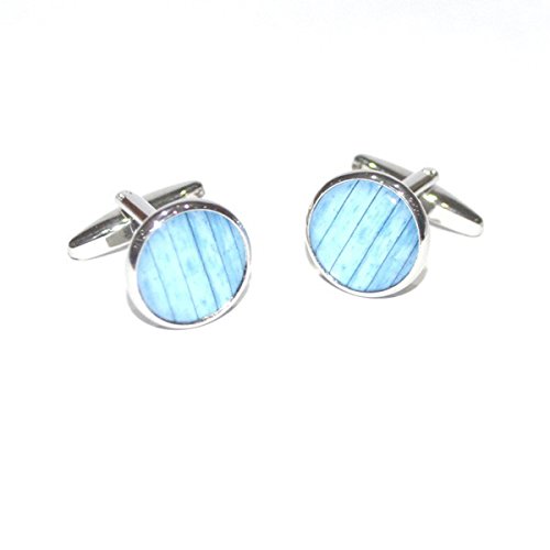 Mancuernillas para hombre diseño madera azul náutica miniatura 1