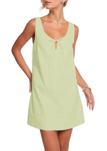 Image of OLAPTA Women Sleeveless Summer Mini Tank Dress Tie Up Loose Fit Sundress Scoop Neck Casual Trendy Short Dresses with Pockets