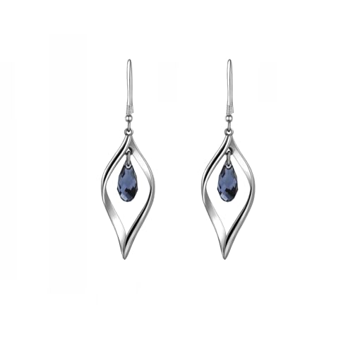 18K Gold-Plated 925 Sterling Silver Hook Twist Leaf Holiday Hypoallergenic Dangle Earrings for Women Gifts Engagement Wedding with Austrian Daiamond Cut Waterdrop Crystal Hight Polished Long :1.9 IN