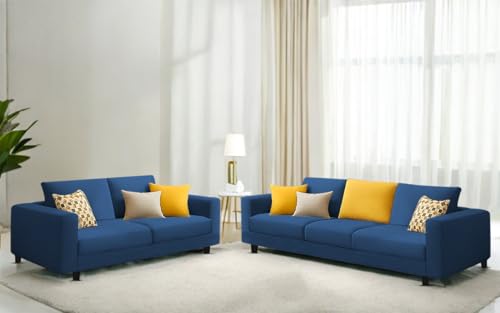 Image of Galib 3+2 Seater Sofa Set for Living Room (Blue Fabric) Premium Fabric Sofa Set