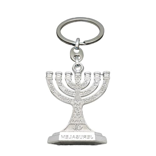 Porte-clés traditionnel Menorah 7 branches juives 12 tribus d'Israël Temple de Jérusalem pour sac à dos