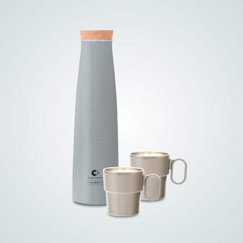 Image of Clay Craft Vacbott Crest Combo Set Single Walled Non Insulated Water Bottle, 900ml, with Single Walled Victor Mug Set of 2 (Grey) Steel Bottles for School, Office, Home, Gym, Leakproof, Rust Free