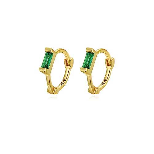 Reffeer Solid 925 Sterling Silver Green CZ Hoop Earrings Huggie for Women Teens Minimalist Hoop Earrings Helix Cartilage Hoops