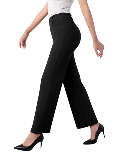 IPMQ Women's Straight Wide Leg Dress Pants Stretchy Work Pants Business Casual Slacks with Pockets...