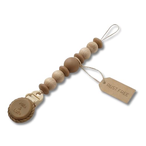 Image of Silicone Pacifier Clip - Metal-Free, Rust-Free, 100% Food-Grade Silicone and Natural Beech Wood, Secure Pacifier Holder for Babies - Hazel - Mila & Lulu