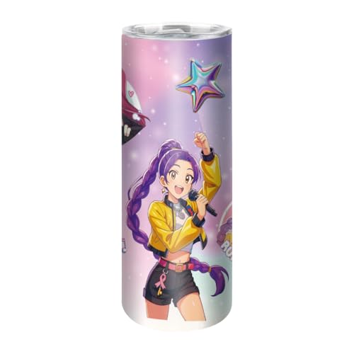 UBBY Demon Hunters Botella de agua de 590 ml a prueba de fugas con pajita y asa, vaso con tapa de acero inoxidable para trabajo, viajes, actividades al aire libre, escuela (melodía)