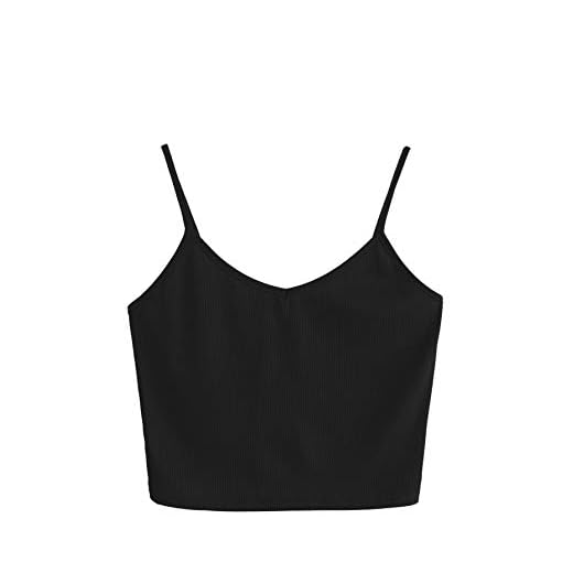 SheIn Women's Casual V Neck Sleeveless Ribbed Knit Cami Crop Top Snow White Medium