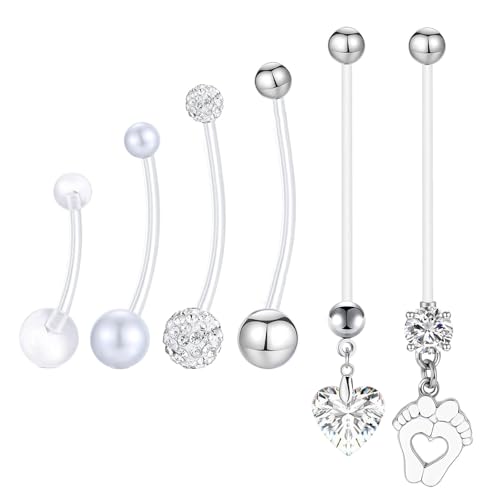 Besyvvin Schwangerschaftspiercing Bauchnabelpiercing Schwangerschaft 14G Plastik Flexibeler Kunststoff Piercing Bauchnabel Silber 14/18/25/32/38mm