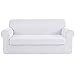 2-Stück Sofa Überwürfe, Sofabezug Couchbezug Sofahusse Stretchhusse Sofaüberwürfe Möbelschutz rutschfest, Sofa Abdeckung Hussen Tartan (Weiß,3-Sitzer)