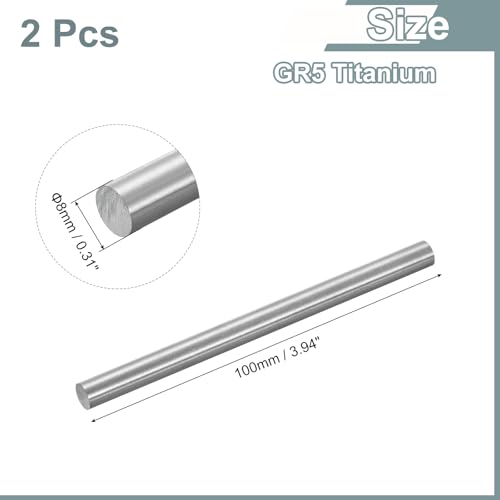QUARKZMAN 2 Stück GR5 Titanstange Durchmesser 8mm 0.31\ Länge 100mm 3.94\ Metall Massiv TC4 Titanlegierung Rundstab Material Für Modellflugzeug Auto Schiff DIY Basteln Metallbearbeitung