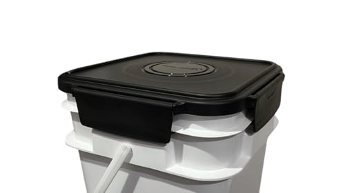 Image of House Naturals 4 Gallon Square Food Grade Bucket Pail with Plastic Handles and Lid (Pack of 3) Made in USA containers (White - Black lids)