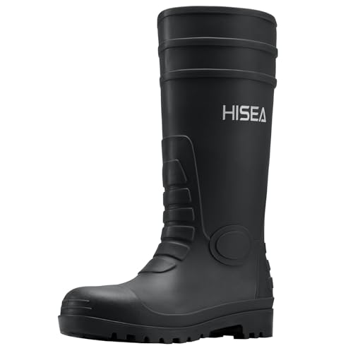 HISEA Men's Steel Toe Rain Boots PVC Rubber Boots, Waterproof Garden Fishing Outdoor Work Boots, Durable Slip Resistant Knee Boots for Agriculture and Industrial Working
