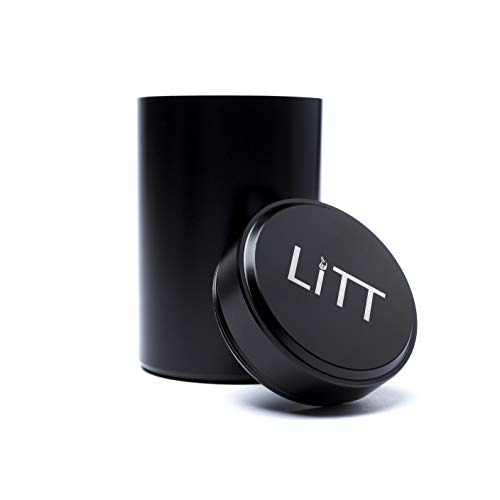 LITT Stash Jar for Herb Storage Box - Lightweight Aluminum Container with Air Tight Screw Cap - Safe, Shatterproof and Easily Carry Herb Container - 9cm, Black