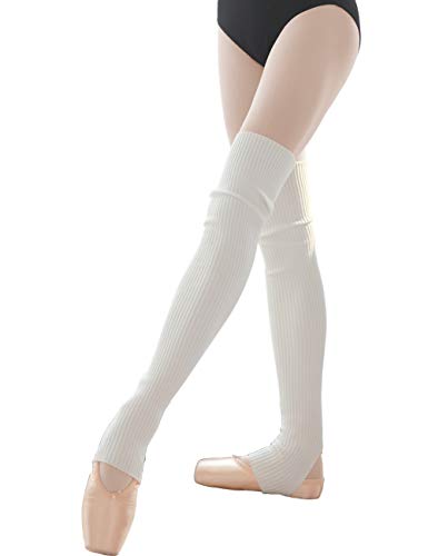 Daydance White Women Ballet Leg Warmers Knit Stirrup Socks 25.6 Inches Over Knee for Yoga, Dance
