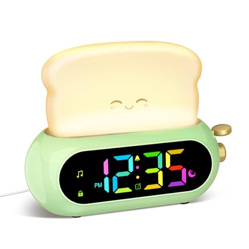 Netzu Alarm Clock for Kids, OK to Wake Clock with Night Light and Sound Machine, Pink Clock with 10 RGB Color, 6 Alarm Tones, Nap Timer, Snooze, Bedside Clocks for Boys Kids Teens Birthday Gifts