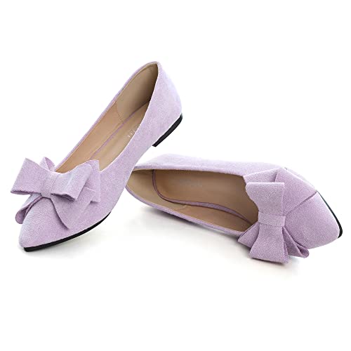 Image of SAILING LU Womens Bowknot Ballet Flats Pointy Toe Suede
