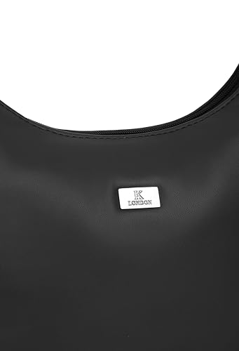 Image of K London Women's Vegan Leather Half Moon Bag | Stylish Black Shoulder Hobo | Compact Baguette Purse for Office, Casual, Party & Travel Use