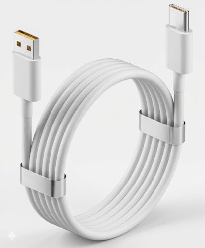 Image of White Type-C charge and sync cable for Galaxy S21 FE, 27W 3.3ft, Secure-Fit Connector, Reversible USB-C Connector, Charge & Sync