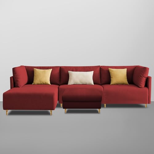Image of Carina LHS 4 Seater L Shape Sofa Set with Center Table for Living Room (Maroon Fabric) Premium Fabric Sofa
