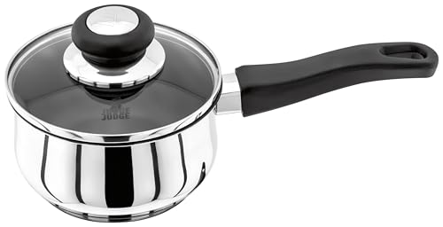 Judge Vista Stainless Steel Non-Stick Medium Saucepan 14cm, 900ml, Shatterproof Vented Glass Lid, Induction Ready, Oven Safe