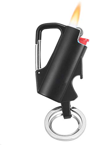 Multitool Keychain Lighter Sleeve Metal Lighter Case Cover Holder with Bottle Opener and Zinc Alloy Carabiner Clip for BIC Mini Lighter (NOT Include)