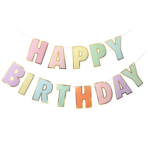 Bannière Joyeux Anniversaire Pailletée - Arc-en-Ciel Pastel - Guirlande Réutilisable pour Fête, Maison ou Jardin - Pack Tout-en-Un pour Enfants, Filles,...